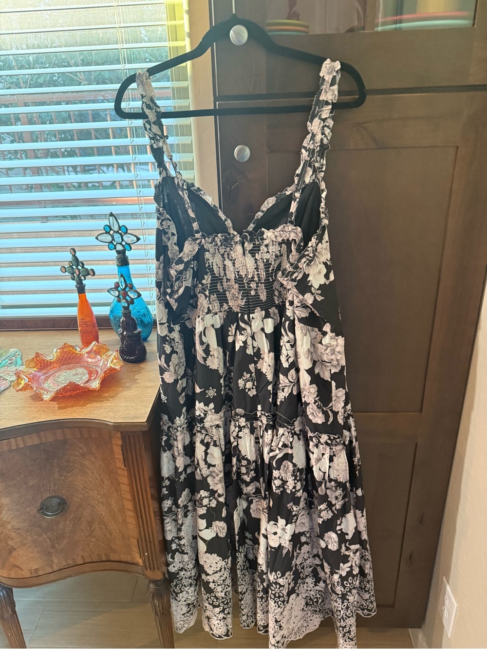 Anthropologie Black and Cream Floral Midi Dress - Picture 14 of 16